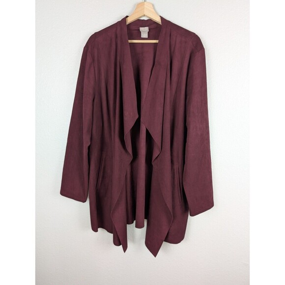 Chico's Faux Suede Overcoat Jacket Burgundy Size 20 / 22 - Picture 1 of 8
